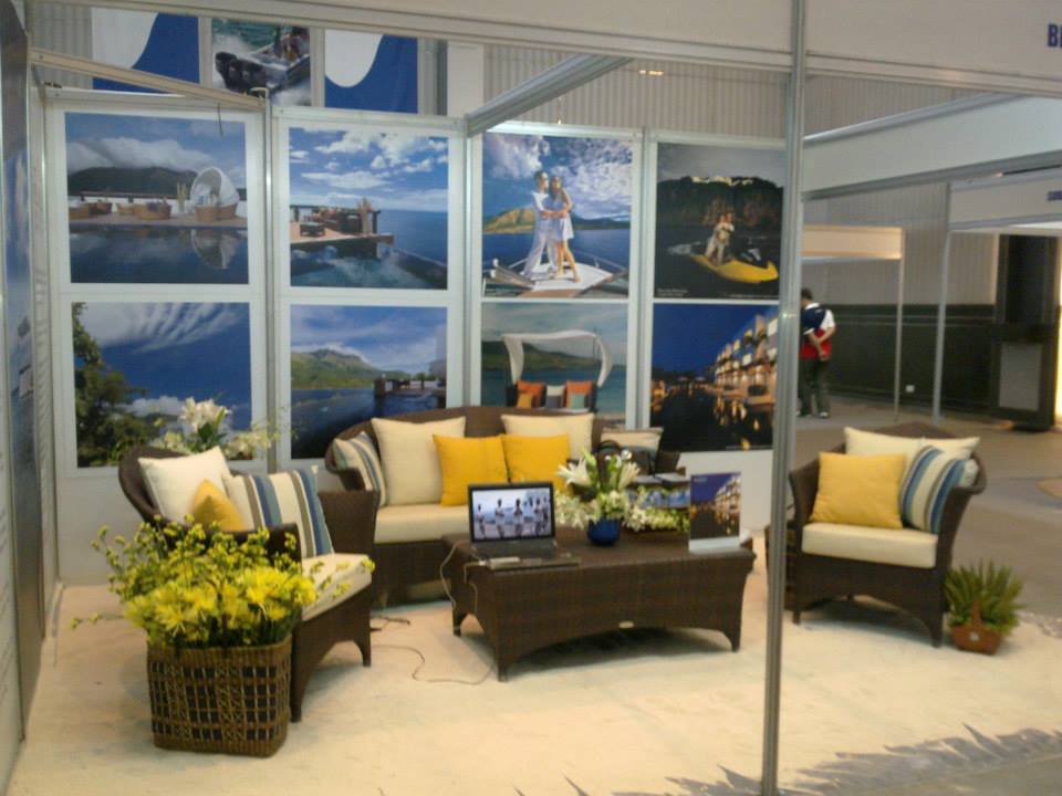 Sofa set in a travel and events booth expo