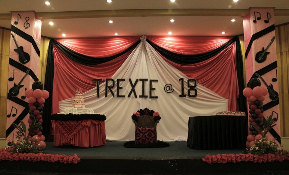 18th debut birthday theme setup, music with red and black coloured theme